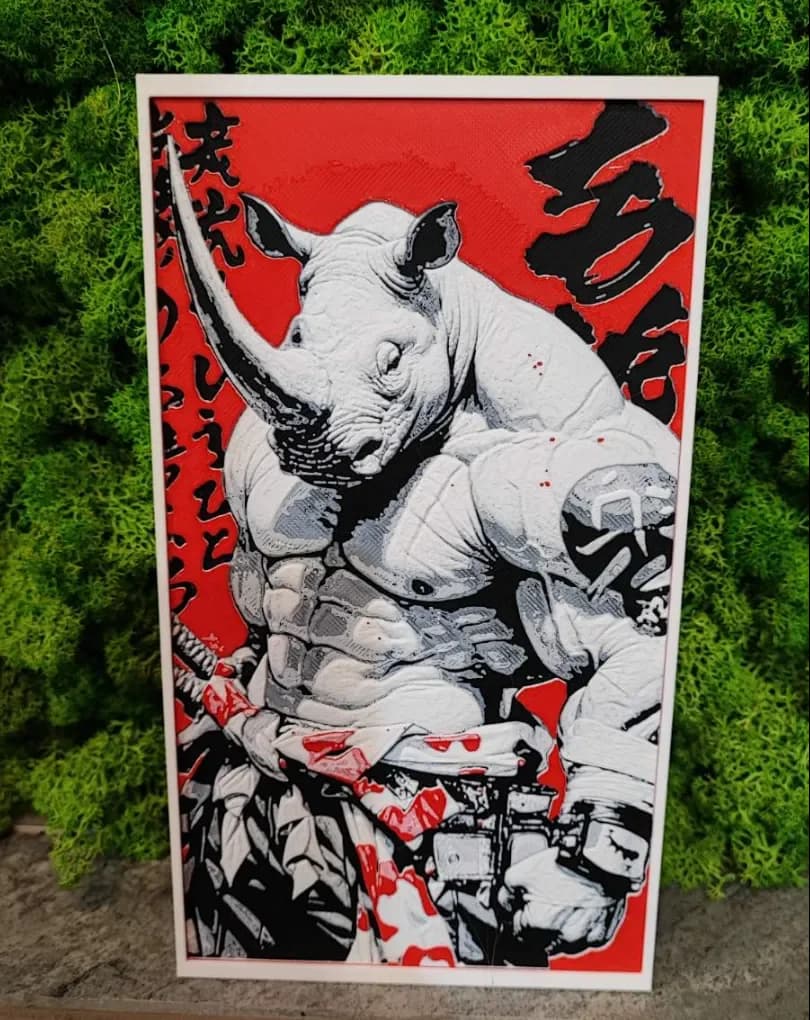 Rhino Warrior by Garuda3D HueForge model: Rhino Warrior by Garuda3D