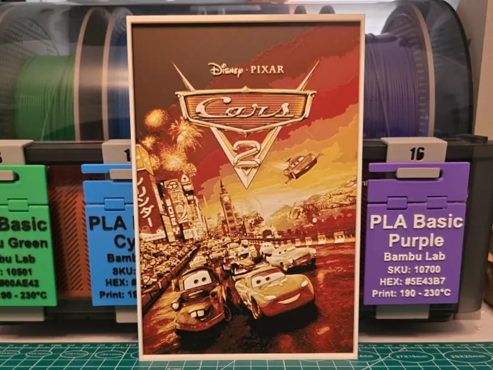 Cars 2 Movie Poster - Hueforge Art by Lumpy3D HueForge model: Cars 2 Movie Poster - Hueforge Art by Lumpy3D