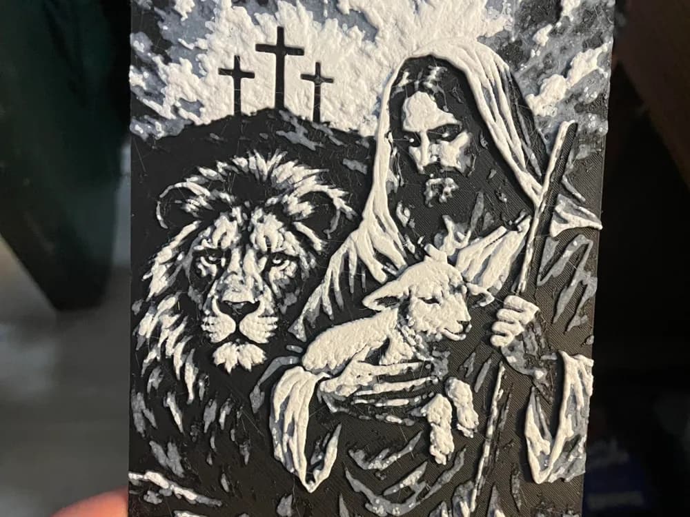 Jesus with Lion and Lamb Hueforge by Advancedtechworldwide HueForge model: Jesus with Lion and Lamb Hueforge by Advancedtechworldwide