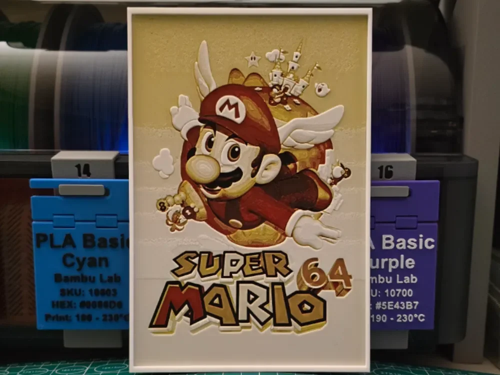 Super Mario 64 Poster – Hueforge Art by Lumpy3D HueForge model: Super Mario 64 Poster – Hueforge Art by Lumpy3D
