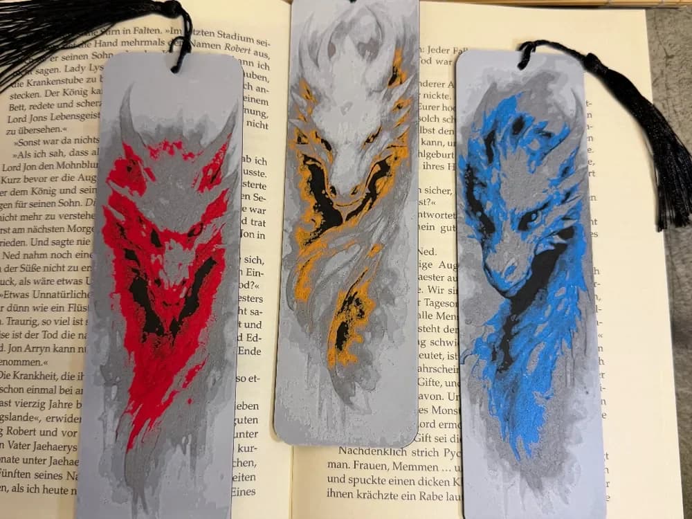 Elemental Dragon Bookmarks – Fire, Gold & Ice by Loupes HueForge model: Elemental Dragon Bookmarks – Fire, Gold & Ice by Loupes