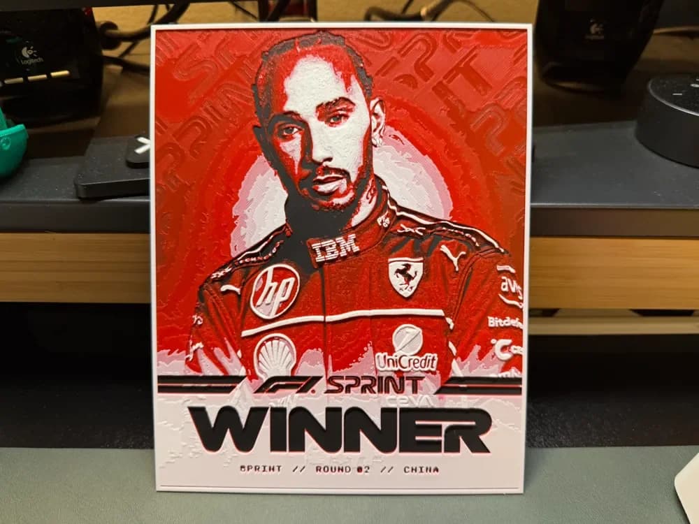 Lewis Hamilton Ferrari Sprint - F1 Podium HueForge by liv_3d HueForge model: Lewis Hamilton Ferrari Sprint - F1 Podium HueForge by liv_3d