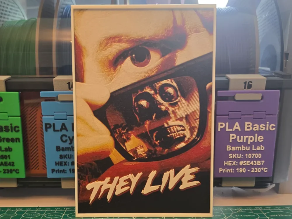 They Live Movie Poster - Hueforge Art by Lumpy3D HueForge model: They Live Movie Poster - Hueforge Art by Lumpy3D
