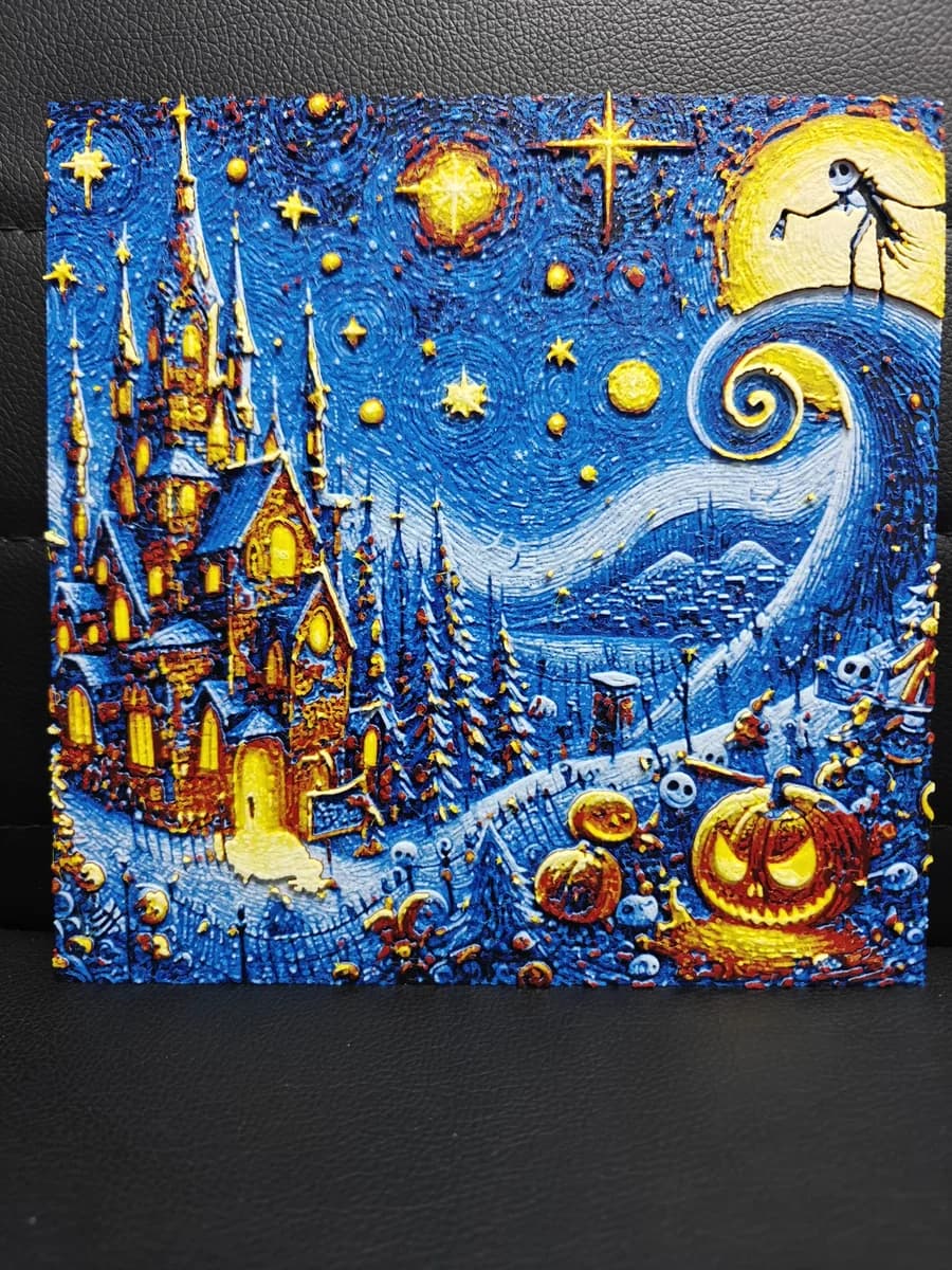 HueForge model: Jack Skellington Mountain Scene Starry Night by TheHueforgeLady