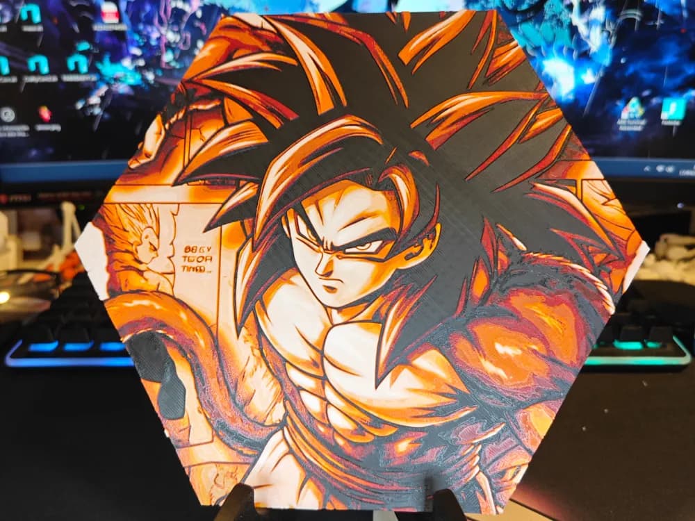 Hueforge Goku Ssj4 Dragon Ball GT honeycomb mode by JGz3DMaker HueForge model: Hueforge Goku Ssj4 Dragon Ball GT honeycomb mode by JGz3DMaker