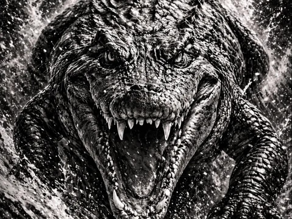 Fierce Crocodile – Black and White - EASY PRINT by Hueforge Maker HueForge model: Fierce Crocodile – Black and White - EASY PRINT by Hueforge Maker