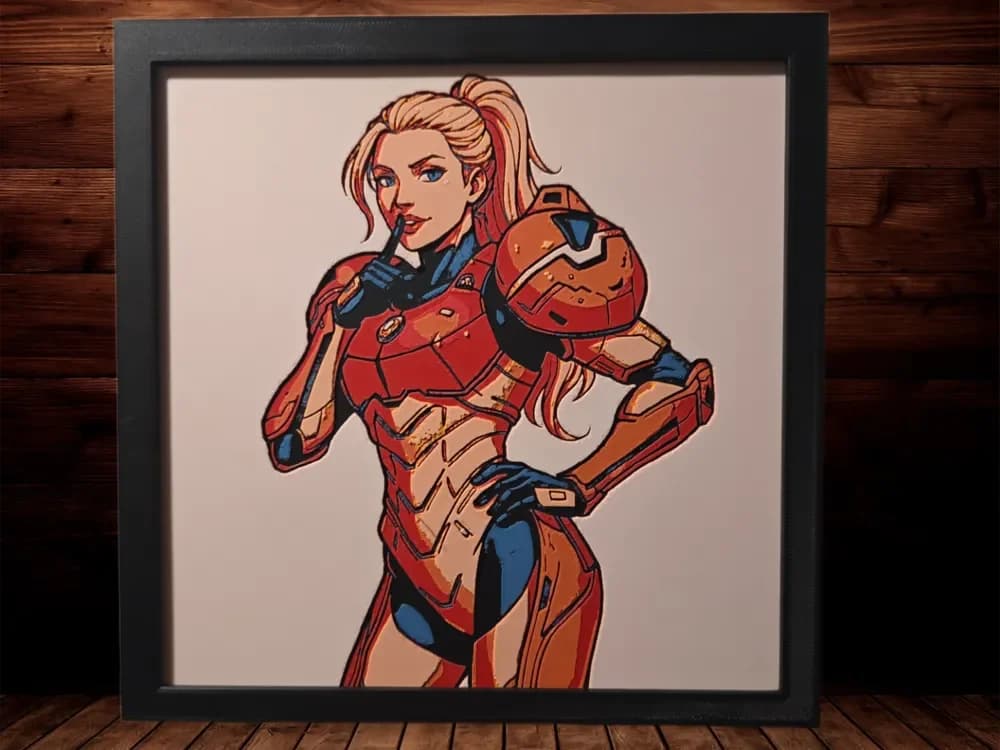 Samus Aran - Metroid - 200x200 by Side Quest Hues HueForge model: Samus Aran - Metroid - 200x200 by Side Quest Hues