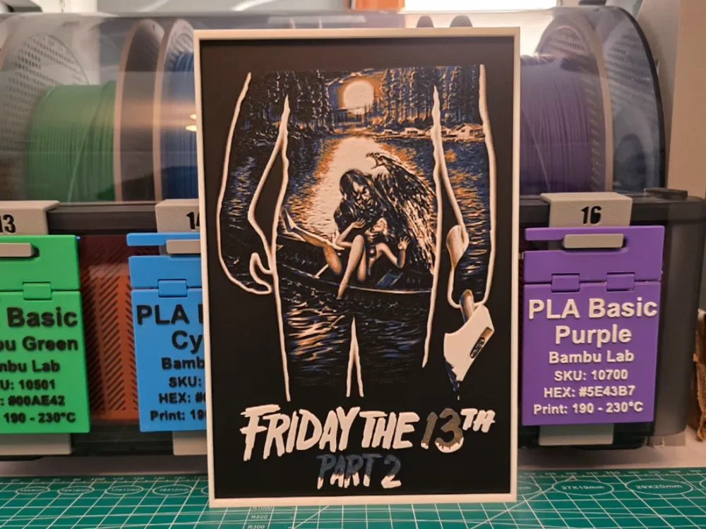 Friday the 13th Part 2 Movie Poster - Hueforge Art by Lumpy3D HueForge model: Friday the 13th Part 2 Movie Poster - Hueforge Art by Lumpy3D