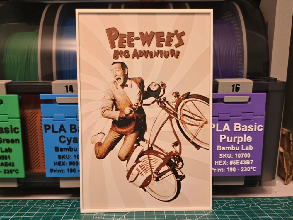 Pee-wee's Big Adventure Poster - Hueforge Art by Lumpy3D HueForge model: Pee-wee's Big Adventure Poster - Hueforge Art by Lumpy3D