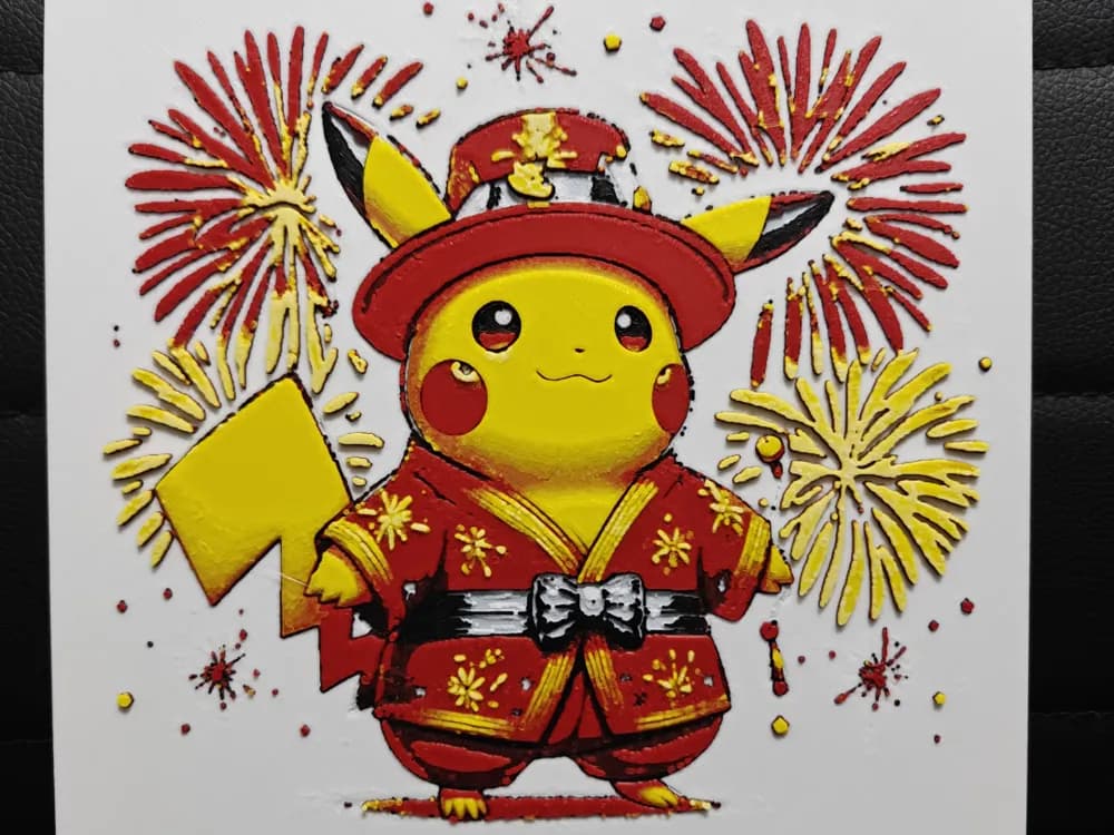 Pikachu NewYear Multi-Coloured by TheHueforgeLady HueForge model: Pikachu NewYear Multi-Coloured by TheHueforgeLady