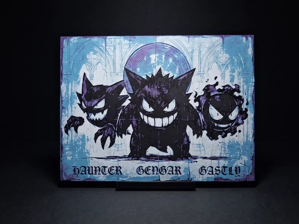 Gengar Ghostly Trio - Hueforge Wall Art by LED HueForge model: Gengar Ghostly Trio - Hueforge Wall Art by LED