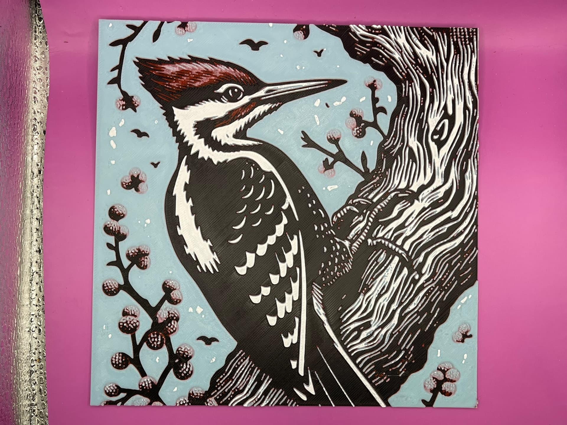 Pileated Woodpecker HueForged Woodblock Print Art Pileated Woodpecker HueForged Woodblock Print Art