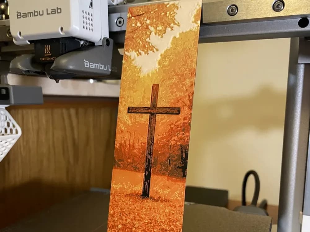 A Fall Cross Bookmark by 3D_Forged HueForge model: A Fall Cross Bookmark by 3D_Forged