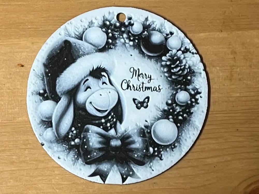 Eeyore merry Christmas bauble by Morganja HueForge model: Eeyore merry Christmas bauble by Morganja