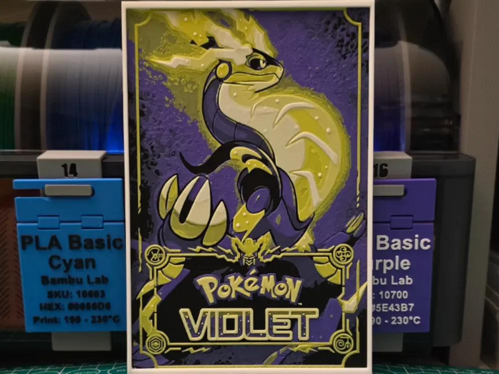 Pokémon Violet Poster - Hueforge Art by Lumpy3D HueForge model: Pokémon Violet Poster - Hueforge Art by Lumpy3D