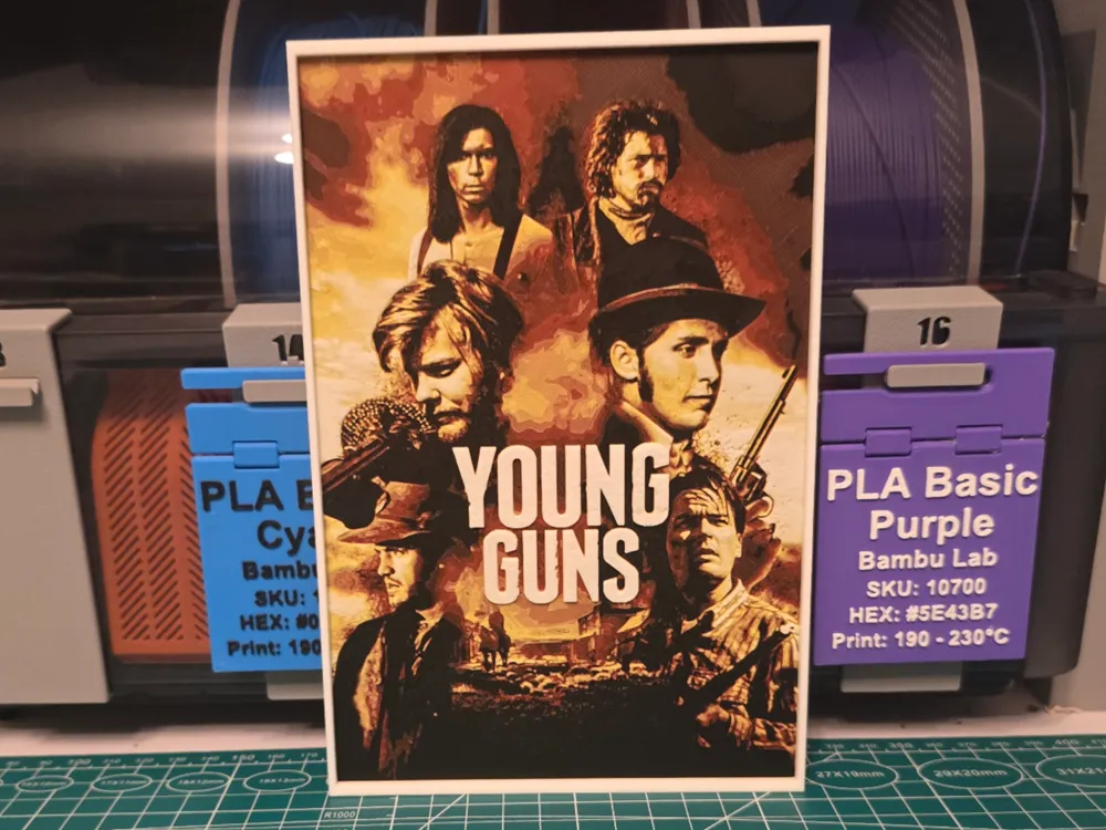 Young Guns Movie Poster - Hueforge Art by Lumpy3D HueForge model: Young Guns Movie Poster - Hueforge Art by Lumpy3D