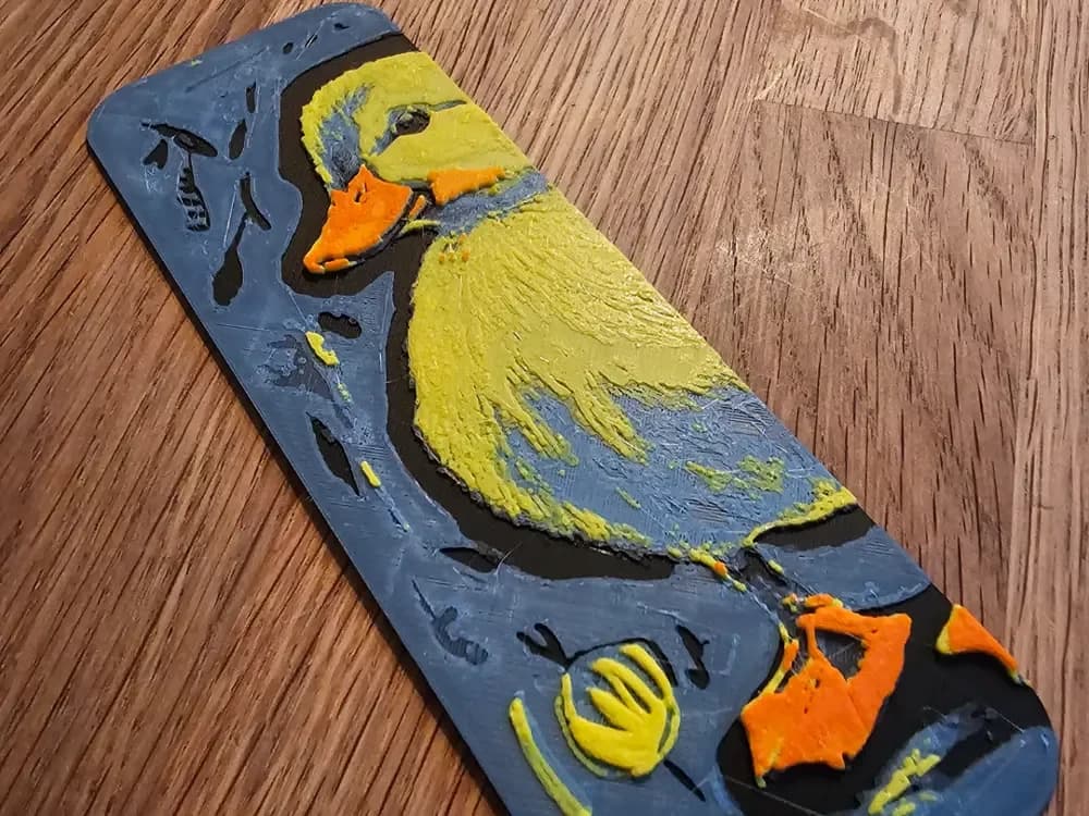 "Bookmark", of a Cute Duck, in a painted style by BLUSH Designs HueForge model: "Bookmark", of a Cute Duck, in a painted style by BLUSH Designs