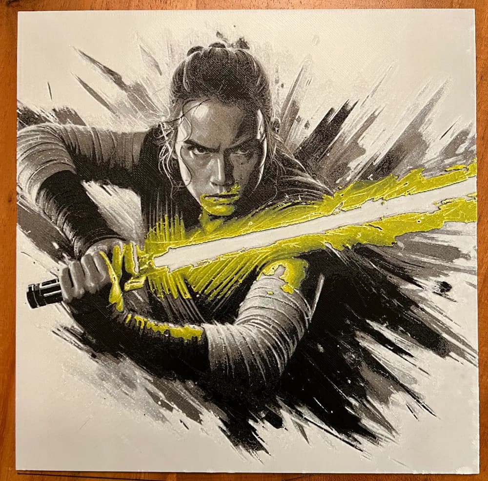 HueForge model: Rey with Gold Lightsaber by JustBe 3D Printing