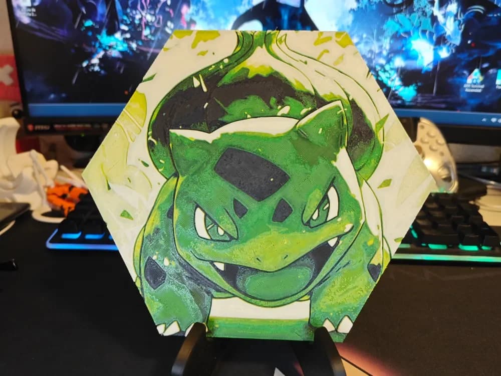 Hueforge Bulbasaur Pokemon honeycomb mode by JGz3DMaker HueForge model: Hueforge Bulbasaur Pokemon honeycomb mode by JGz3DMaker