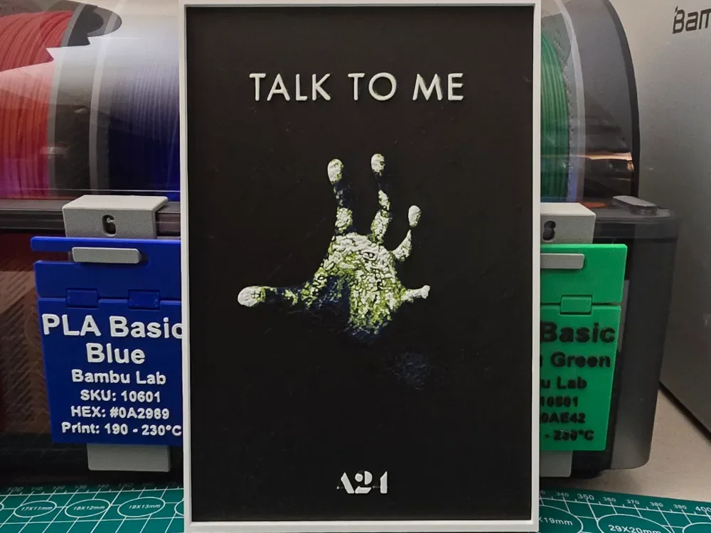 Talk to Me Movie Poster - Hueforge Art by Lumpy3D HueForge model: Talk to Me Movie Poster - Hueforge Art by Lumpy3D