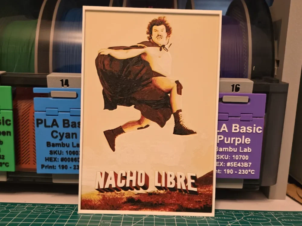 Nacho Libre Movie Poster - Hueforge Art by Lumpy3D HueForge model: Nacho Libre Movie Poster - Hueforge Art by Lumpy3D