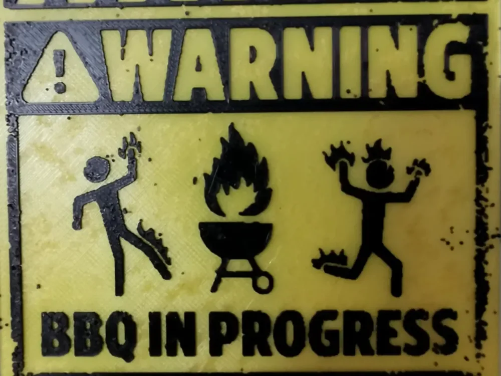 WARNING BBQ wall plate Hueforge by Cré'Art 3D HueForge model: WARNING BBQ wall plate Hueforge by Cré'Art 3D