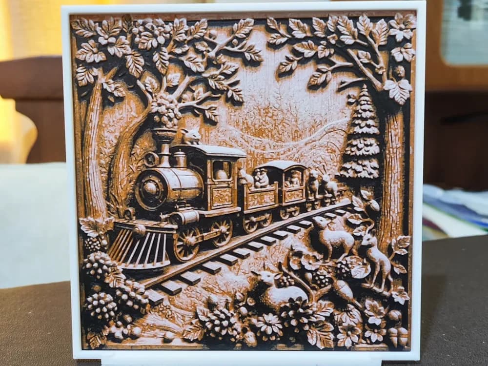 Wood Carving Steam Train - HueForge 3 Color by BoDad HueForge model: Wood Carving Steam Train - HueForge 3 Color by BoDad
