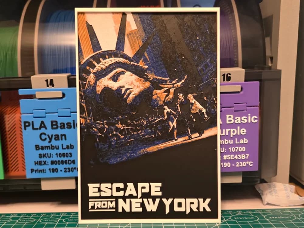 Escape from New York Movie Poster - Hueforge Art by Lumpy3D HueForge model: Escape from New York Movie Poster - Hueforge Art by Lumpy3D