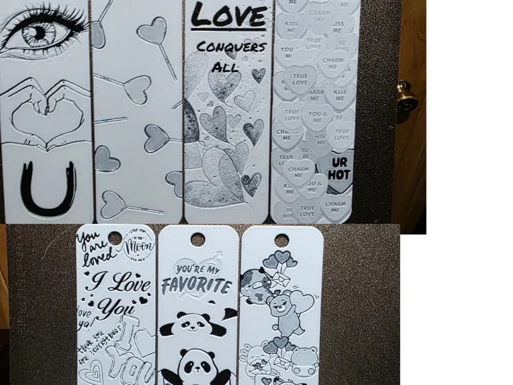 Love Conquers All Bookmark Set of 7 Black/White by AirMechDesigns HueForge model: Love Conquers All Bookmark Set of 7 Black/White by AirMechDesigns