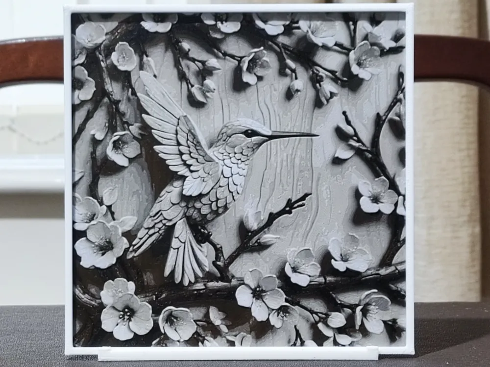 Carved Sakura Hummingbird - 4 Color HueForge by BoDad HueForge model: Carved Sakura Hummingbird - 4 Color HueForge by BoDad