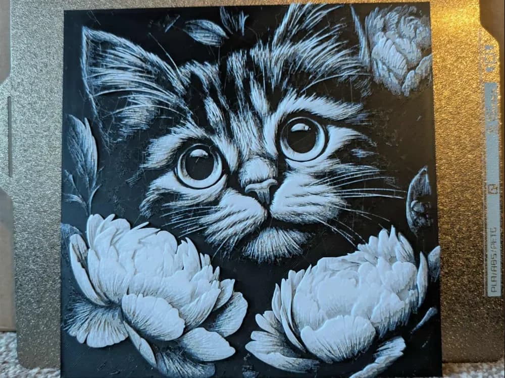 Cat and flowers - Hueforge by 3dGlow HueForge model: Cat and flowers - Hueforge by 3dGlow