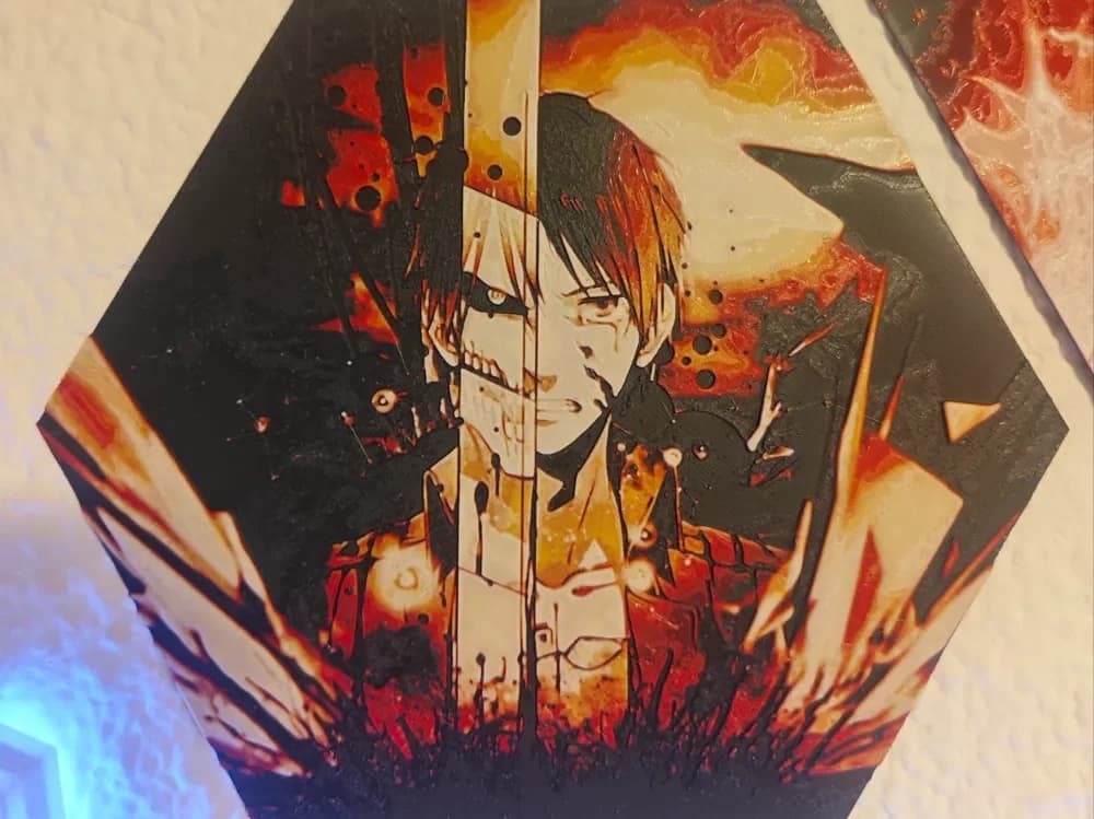 Hueforge Eren (Attack on Titan) Honeycomb Mode by JGz3DMaker HueForge model: Hueforge Eren (Attack on Titan) Honeycomb Mode by JGz3DMaker