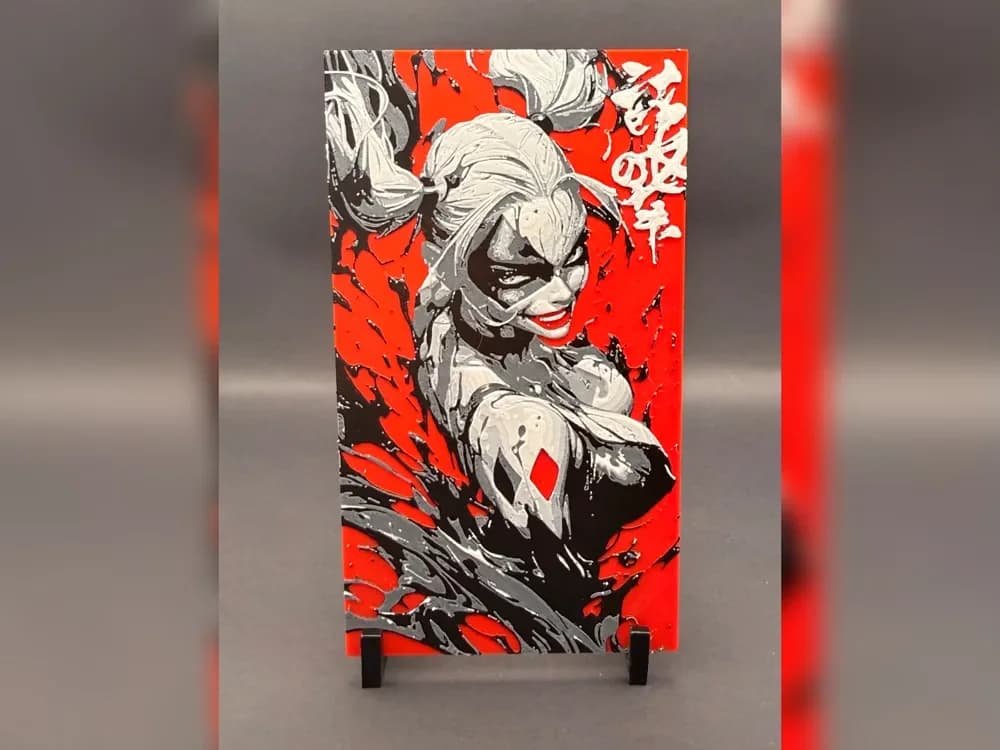 Harley Quinn Red Hueforge Portrait Print Harley Quinn Red Hueforge Portrait Print