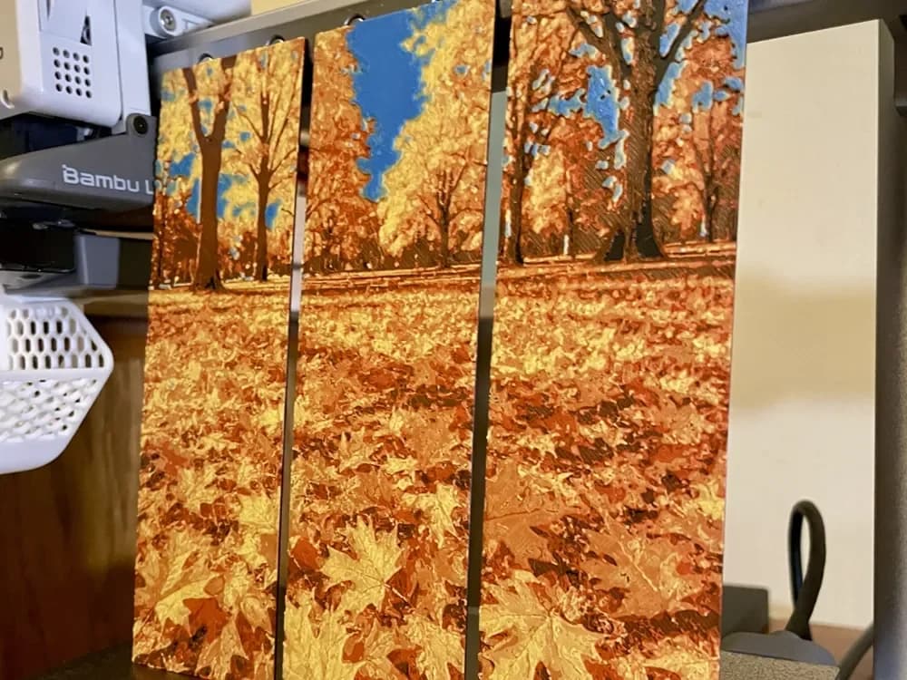 A Beautiful Fall Day Bookmark Set by 3D_Forged HueForge model: A Beautiful Fall Day Bookmark Set by 3D_Forged