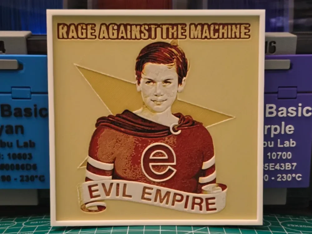 Rage Against the Machine "Evil Empire" Album - Art by Lumpy3D HueForge model: Rage Against the Machine "Evil Empire" Album - Art by Lumpy3D
