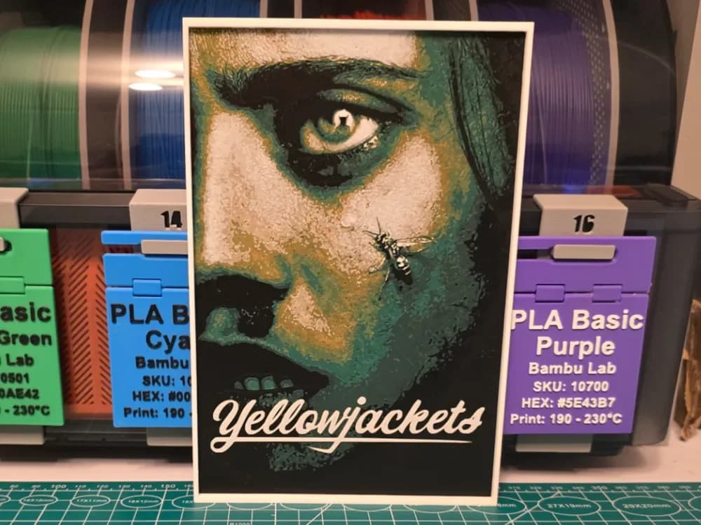 Yellowjackets Series Poster - Hueforge Art by Lumpy3D HueForge model: Yellowjackets Series Poster - Hueforge Art by Lumpy3D
