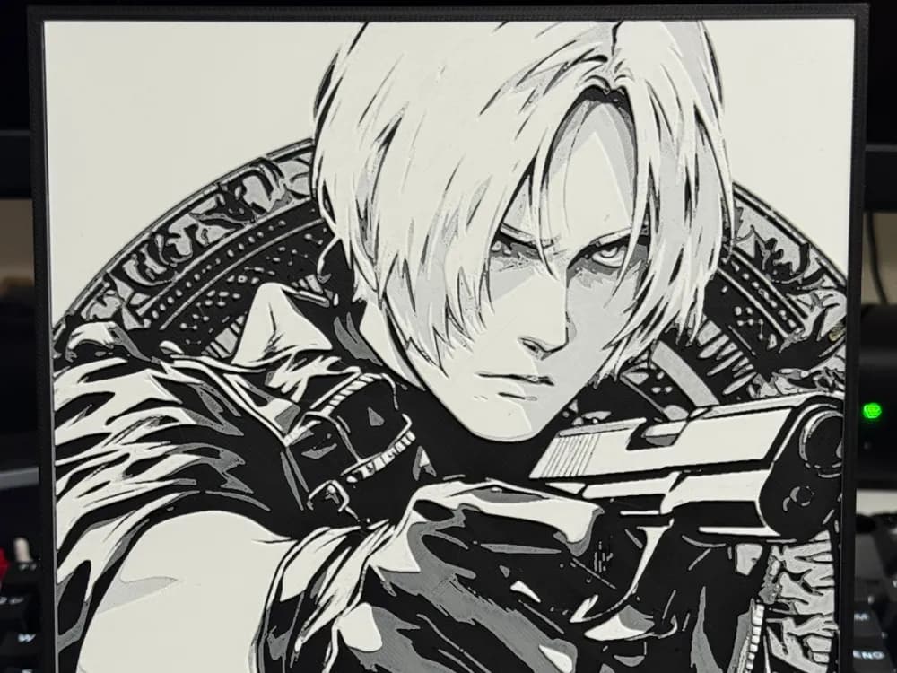 Leon S Kennedy Monochrome Hueforge by Strata Prints HueForge model: Leon S Kennedy Monochrome Hueforge by Strata Prints
