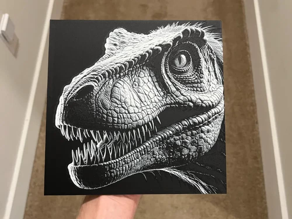 Velociraptor Face Art Hueforge by RP47 Designs HueForge model: Velociraptor Face Art Hueforge by RP47 Designs