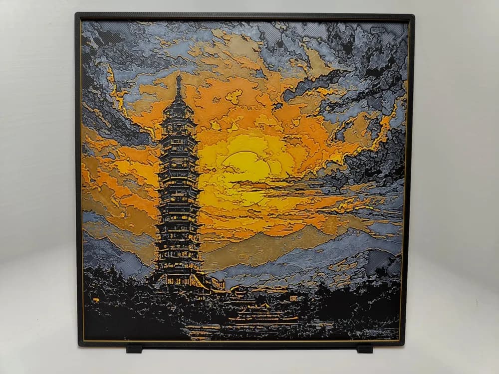 Porcelain Tower Sunset - Hueforge by BeaN HueForge model: Porcelain Tower Sunset - Hueforge by BeaN