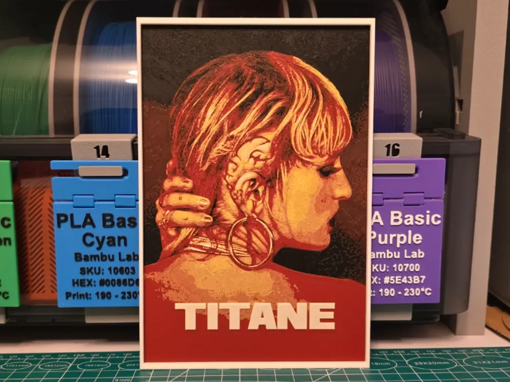 Titane Movie Poster - Hueforge Art by Lumpy3D HueForge model: Titane Movie Poster - Hueforge Art by Lumpy3D
