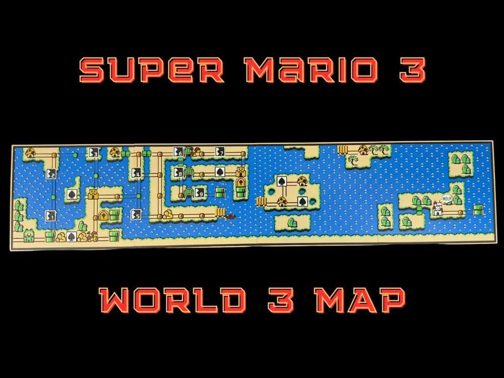 HueForge model: Super Mario 3 - World 3 Map - Multi-Panel 225x200 by Canadian Gamer
