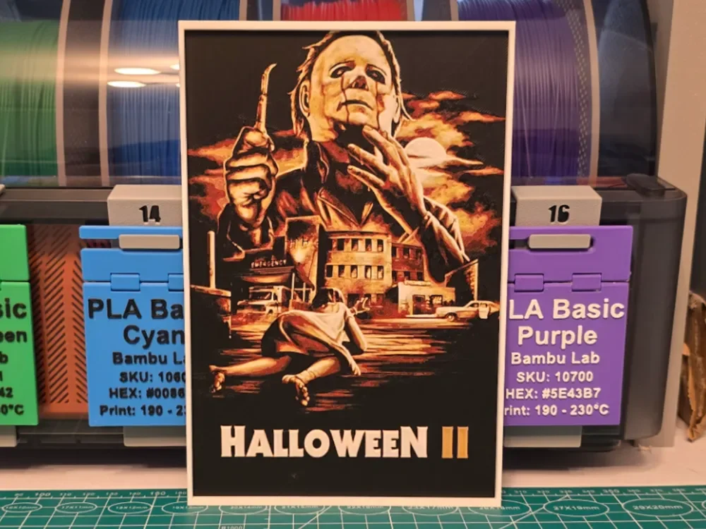 Halloween II Movie Poster - Hueforge Art by Lumpy3D HueForge model: Halloween II Movie Poster - Hueforge Art by Lumpy3D
