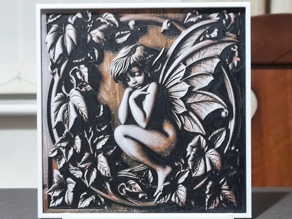 Wood Carving Elven Fairy (Dark) - HueForge 3 Color by BoDad HueForge model: Wood Carving Elven Fairy (Dark) - HueForge 3 Color by BoDad