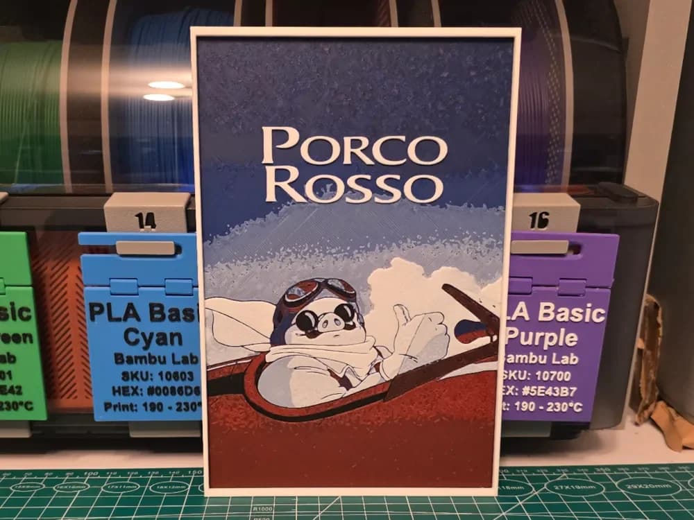 Porco Rosso Movie Poster - Hueforge Art by Lumpy3D HueForge model: Porco Rosso Movie Poster - Hueforge Art by Lumpy3D