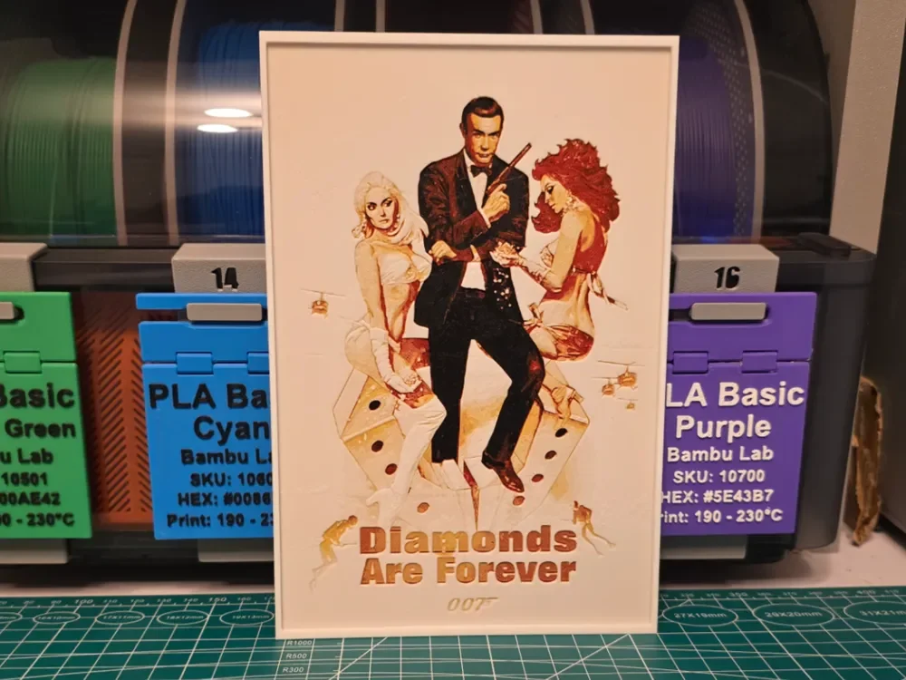 007 Diamonds Are Forever Movie Poster - Hueforge by Lumpy3D HueForge model: 007 Diamonds Are Forever Movie Poster - Hueforge by Lumpy3D