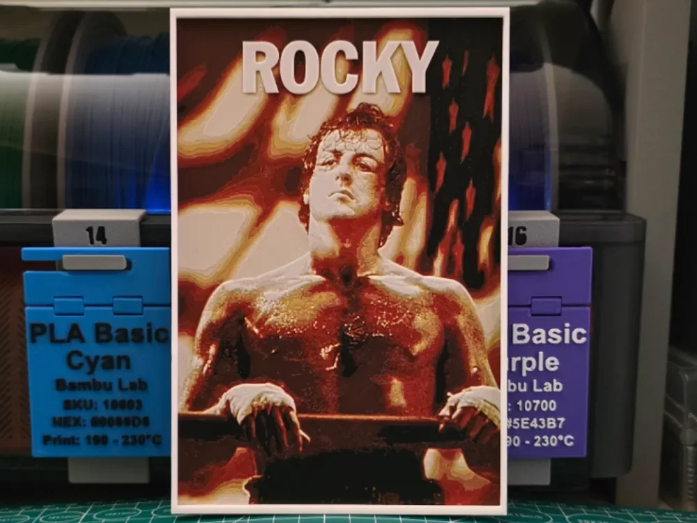 Rocky Movie Poster - Hueforge Art by Lumpy3D HueForge model: Rocky Movie Poster - Hueforge Art by Lumpy3D