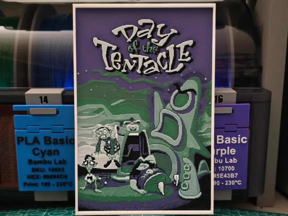 Day of the Tentacle Poster - Hueforge Art by Lumpy3D HueForge model: Day of the Tentacle Poster - Hueforge Art by Lumpy3D