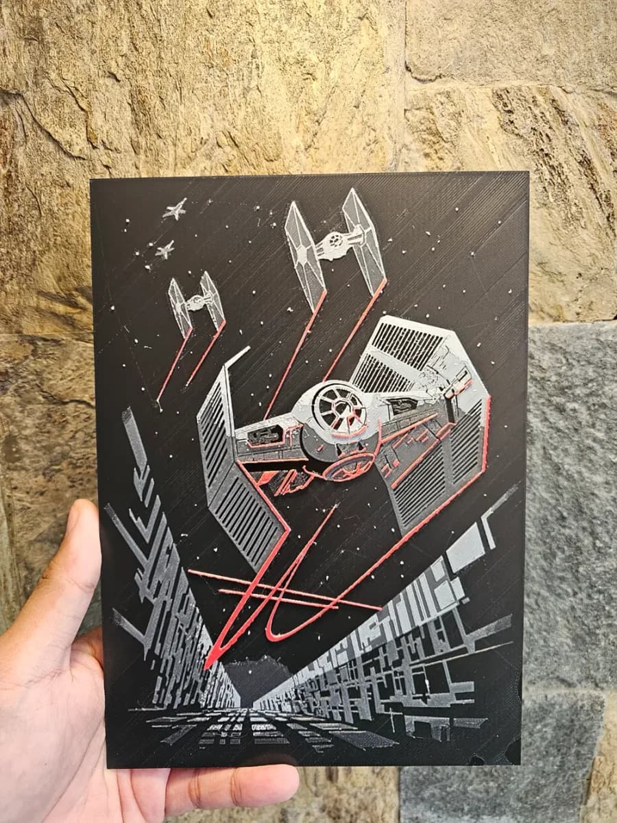 Tie Fighters with Red Streak Star Wars Hueforge by Loki HueForge model: Tie Fighters with Red Streak Star Wars Hueforge by Loki