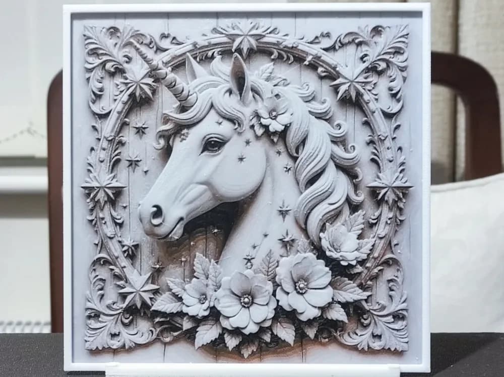 Wood Carving Unicorn - HueForge 3 Color by BoDad HueForge model: Wood Carving Unicorn - HueForge 3 Color by BoDad