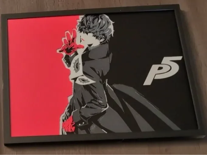 Persona 5 - Joker with P5 logo Hueforge by IslandLooter HueForge model: Persona 5 - Joker with P5 logo Hueforge by IslandLooter